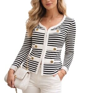 Luciano Dante Women's Nautical Black & White Striped Pattern Jacket Size Medium